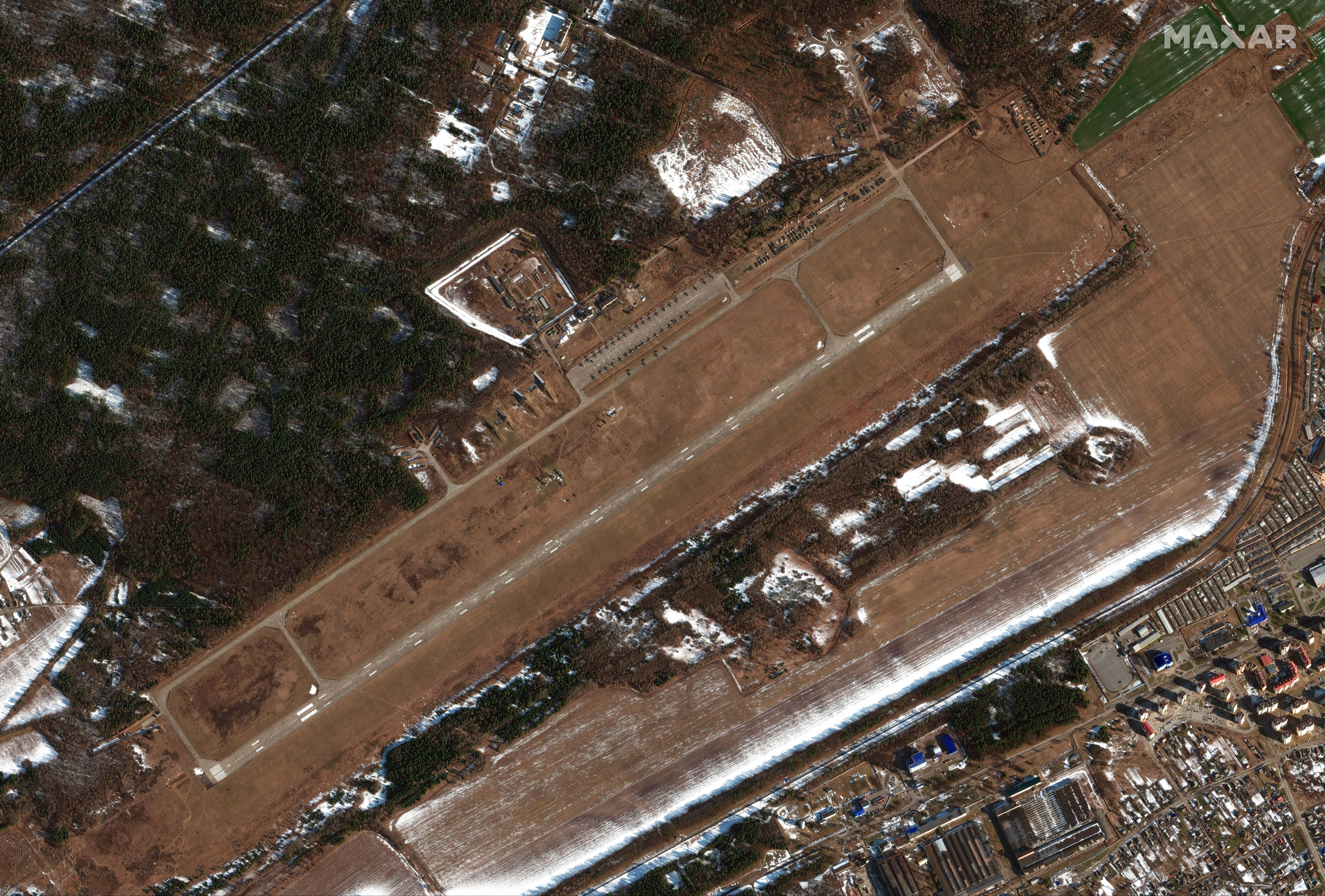 Luninets Air Base in Belarus as seen on Feb. 14, 2022.