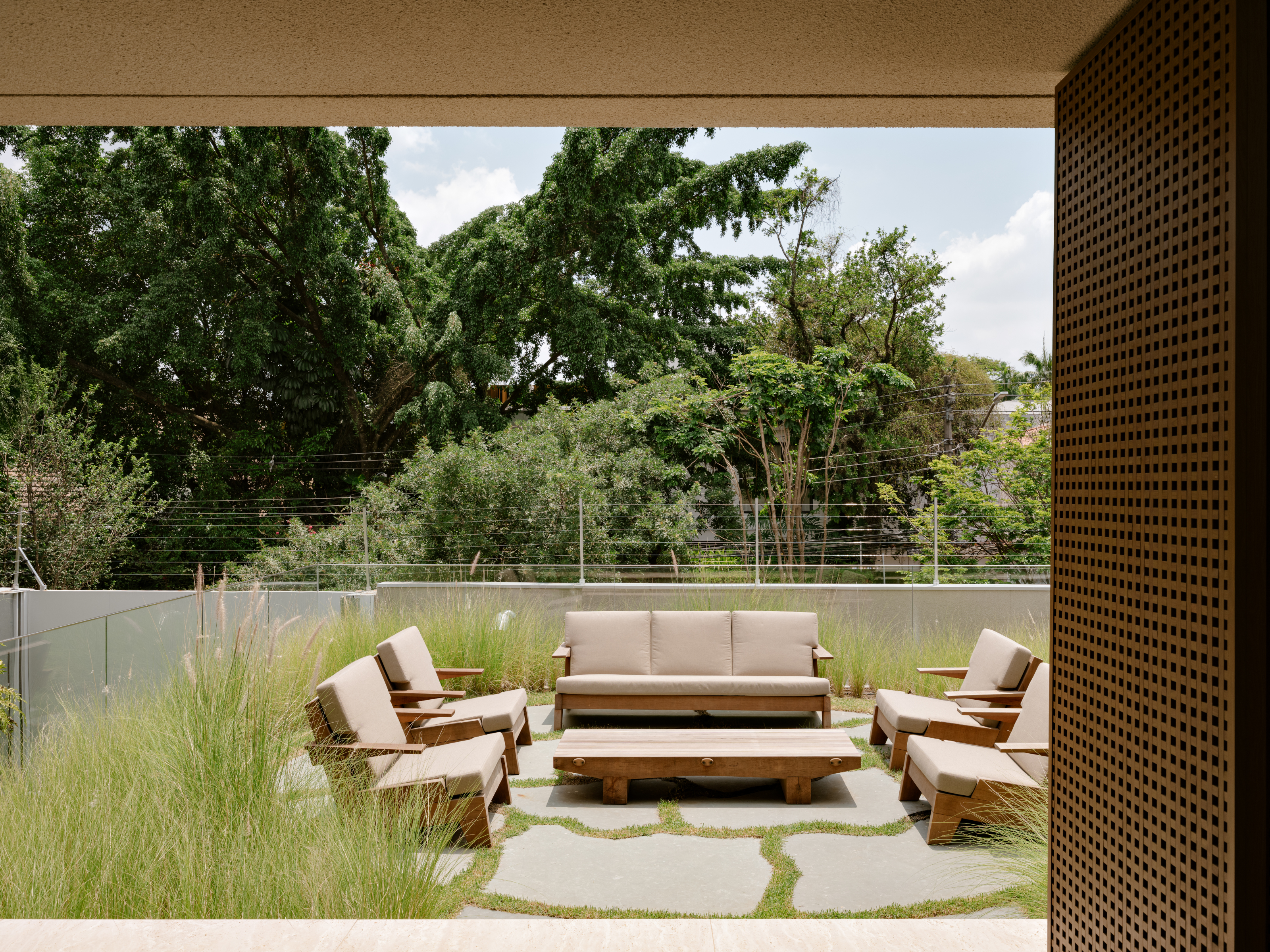 The outdoor lounge at rooftop level