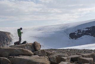 University of Colorado, Boulder doctoral student Simon Pendleton overlooks the ice on Baffin Island.