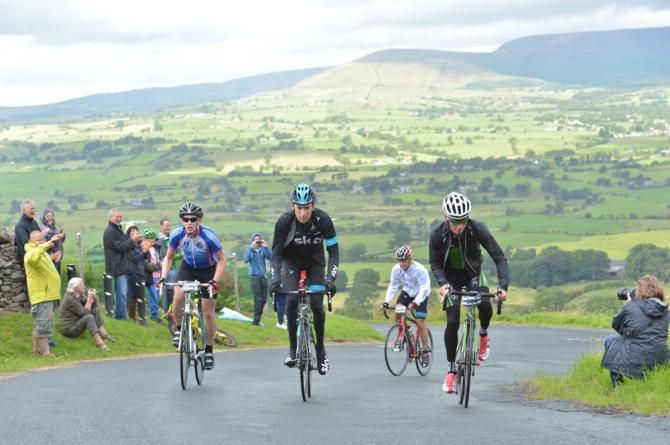 Wiggins with some riders during the Ride with Brad event