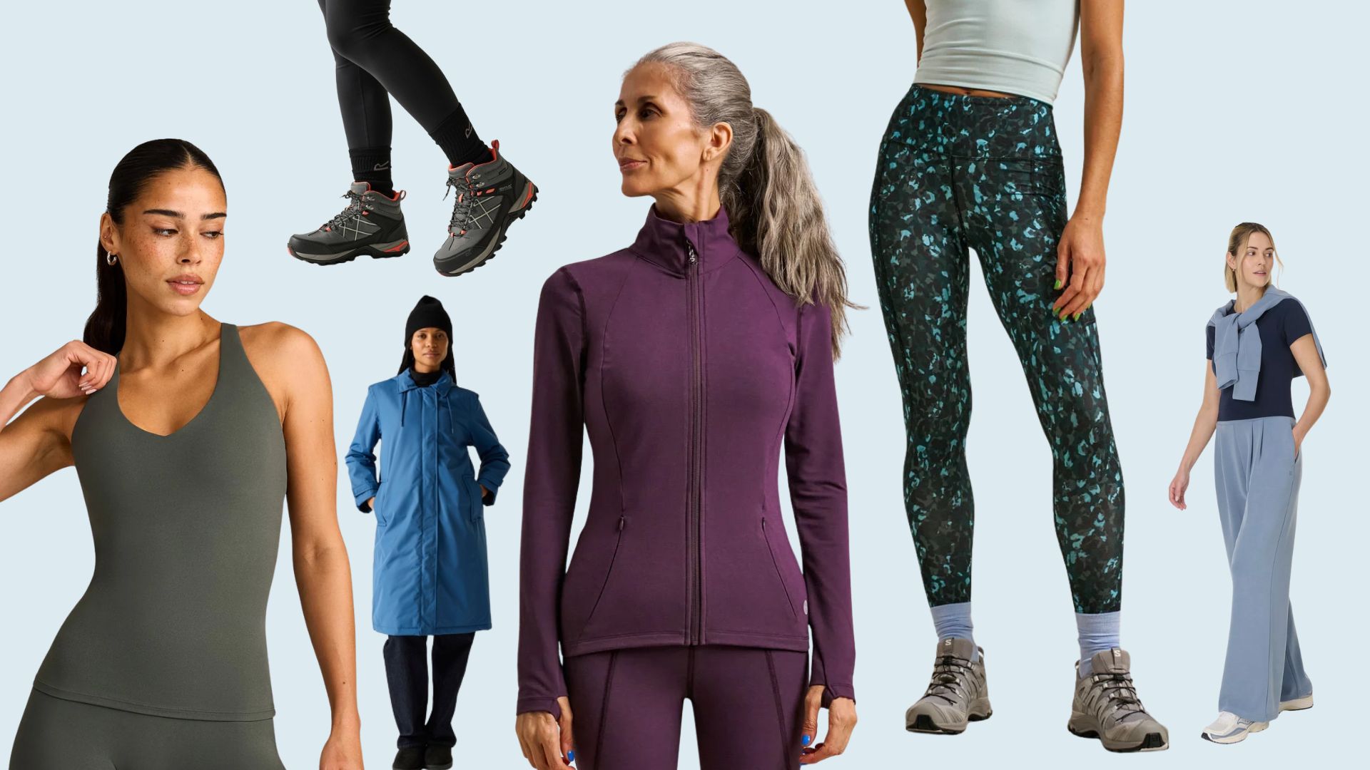 A selection of the best British sportswear brands with leggings, tops, jackets, and boots 