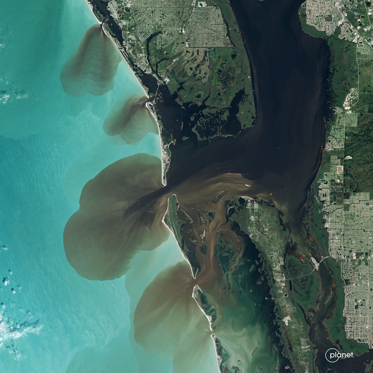 Runoff of dirty freshwater from the coast in the aftermath of Hurricane Ian in Florida.