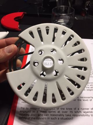 The presumed exterior of a protective disk rotor cover
