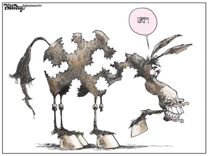 Political cartoon U.S. Democrat Donkey
