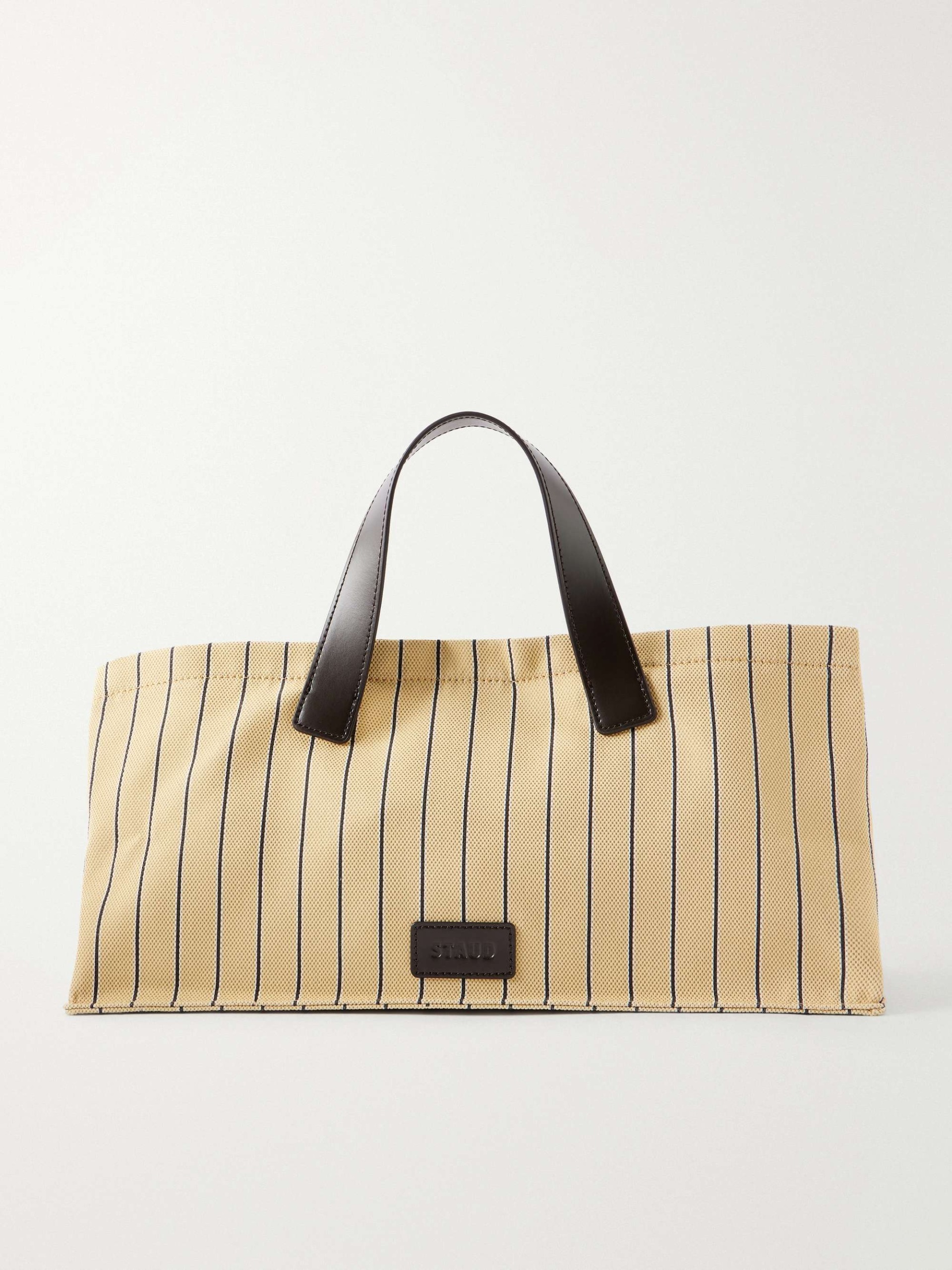 Port Logo-Embossed Leather-Trimmed Striped Canvas Tote