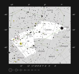 This chart shows the location of the Carina Nebula within the constellation Carina (the keel).