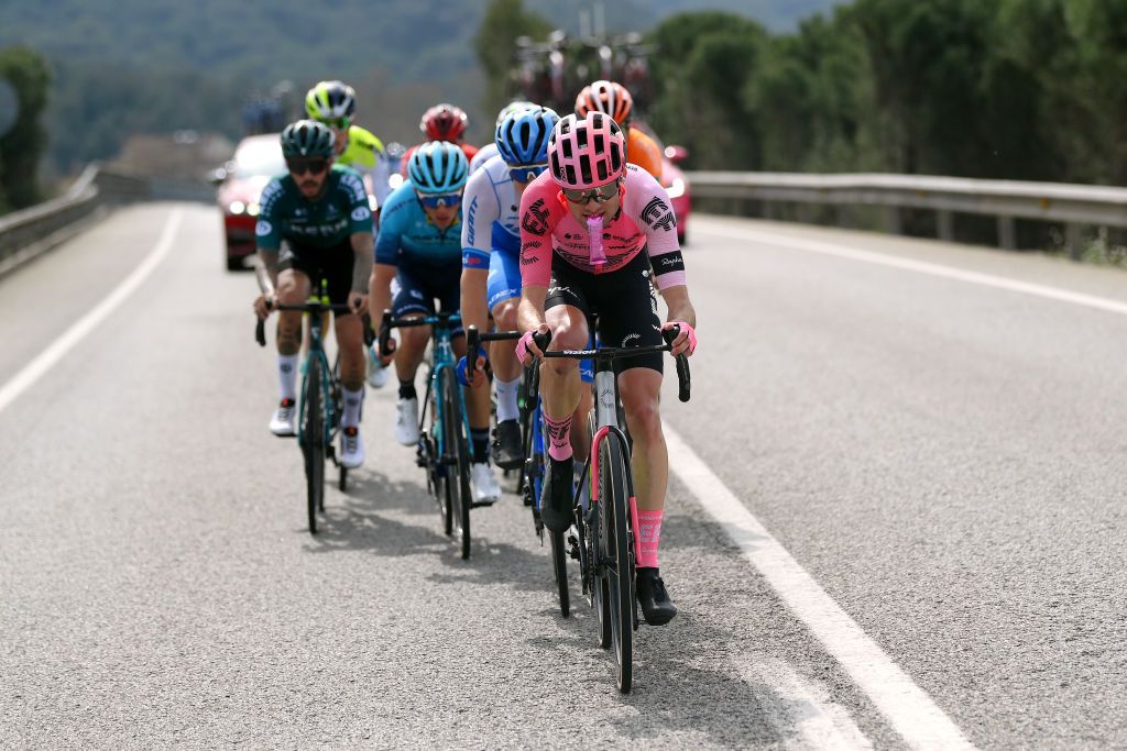 VALTER SPAIN MARCH 21 Simon Carr of United Kingdom and Team EF EducationEasypost competes in the breakaway during the 102nd Volta Ciclista a Catalunya 2023 Stage 2 a 1654km stage from Matar to Vallter 2135m VoltaCatalunya102 on March 21 2023 in Vallter Spain Photo by David RamosGetty Images