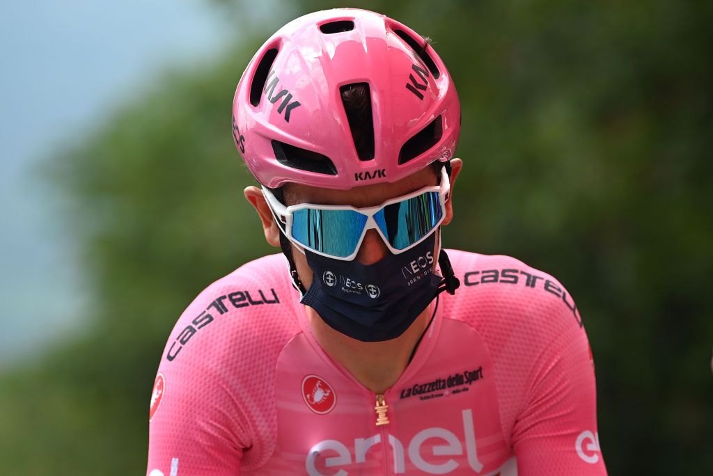 PERGINE VALSUGANA ITALY MAY 24 Geraint Thomas of The United Kingdom and Team INEOS Grenadiers Pink Leader Jersey prior to the 106th Giro dItalia 2023 Stage 17 a 197km stage from Pergine Valsugana to Caorle UCIWT on May 24 2023 in Pergine Valsugana Italy Photo by Tim de WaeleGetty Images