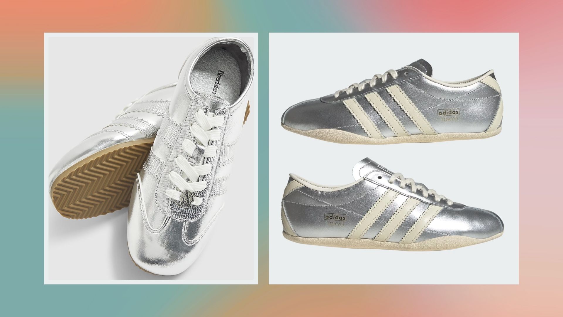 river island lookalikes for adidas metallic silver Tokyo trainers