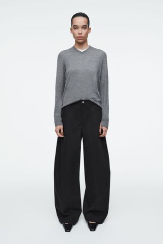 Deconstructed Cotton Barrel-Leg Trousers