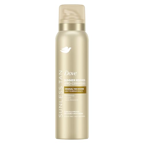 Dove Summer Revived Light to Medium Gradual Tan Mousse Fast-Absorbing Self Tanning for a Natural-Looking, Streak-Free Tan and 48h Visibly Moisturised Skin 150 Ml