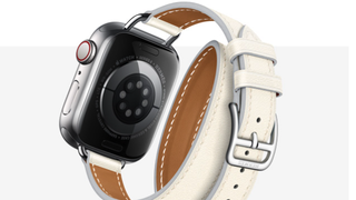 A picture of an Apple Watch with a Hermes leather band
