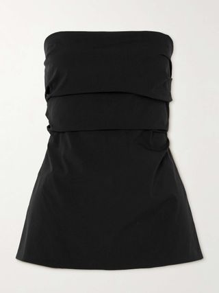 Strapless Tie-Back Ruched Cotton-Blend Top