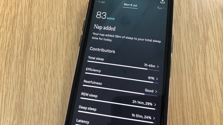 The Oura Ring 5 displaying my sleep duration and sleep stages.