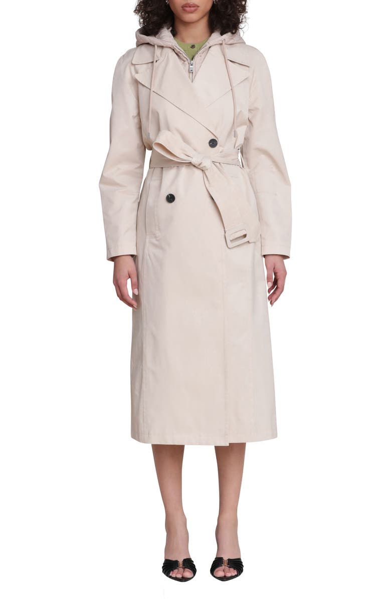 Maxi Trench Coat With Quilted Bib Hoodie