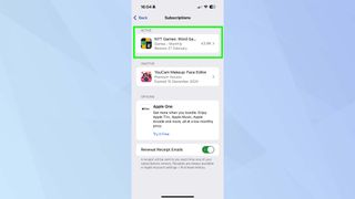 iPhone subscriptions list highlighted 