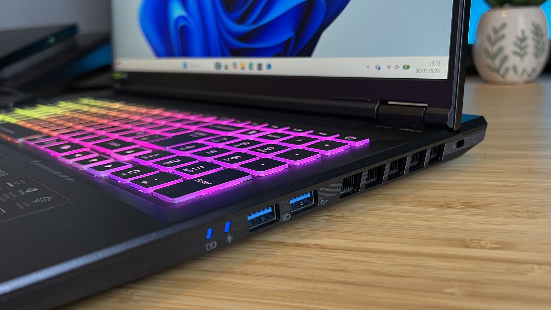 Close up on USB-A ports mounted on the right side of the Acer Nitro 18 AI gaming laptop