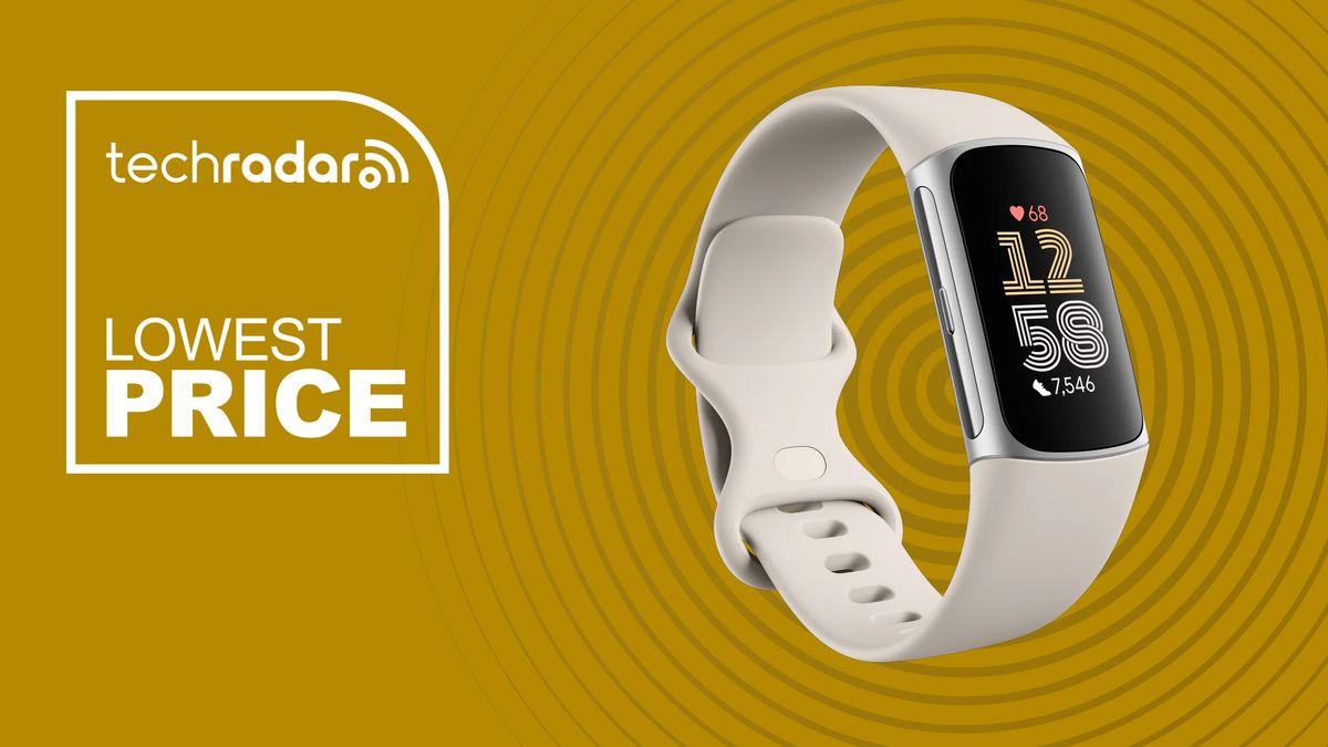 Fitbit charge six on a yellow background with the words lowest price