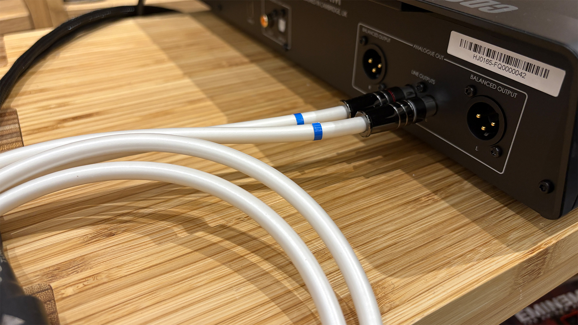 Merlin Tarantula RCA audio interconnect plugged into back of Arcam CD5