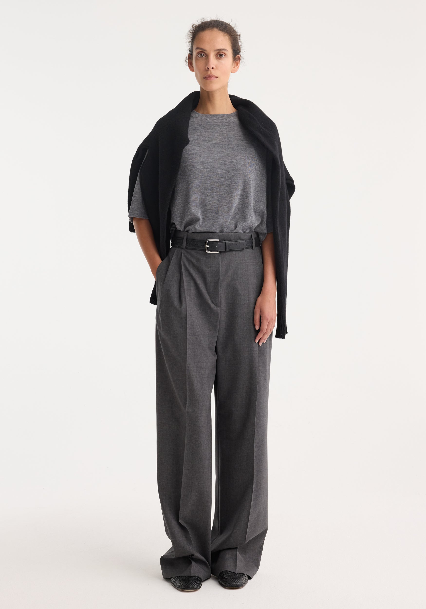 High-Waist Tailored Trousers | Dark Grey Melange