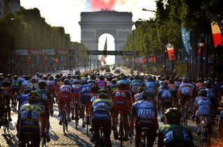 The Tour de France peloton on another lap of the Champs-Élysées