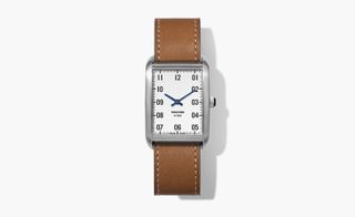 Tom Ford 001 stainless steel case watch with brushed case and calf leather strap