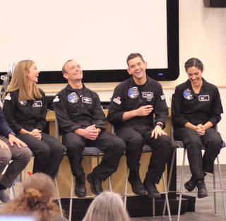 Crew of Polaris Dawn shares a laugh with students at University of Colorado, Boulder event.