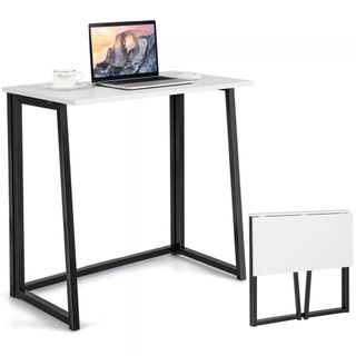 Costway Folding Computer Desk No Assembly Study Writing Table for Small Spaces Walnut/Black/Brown/White