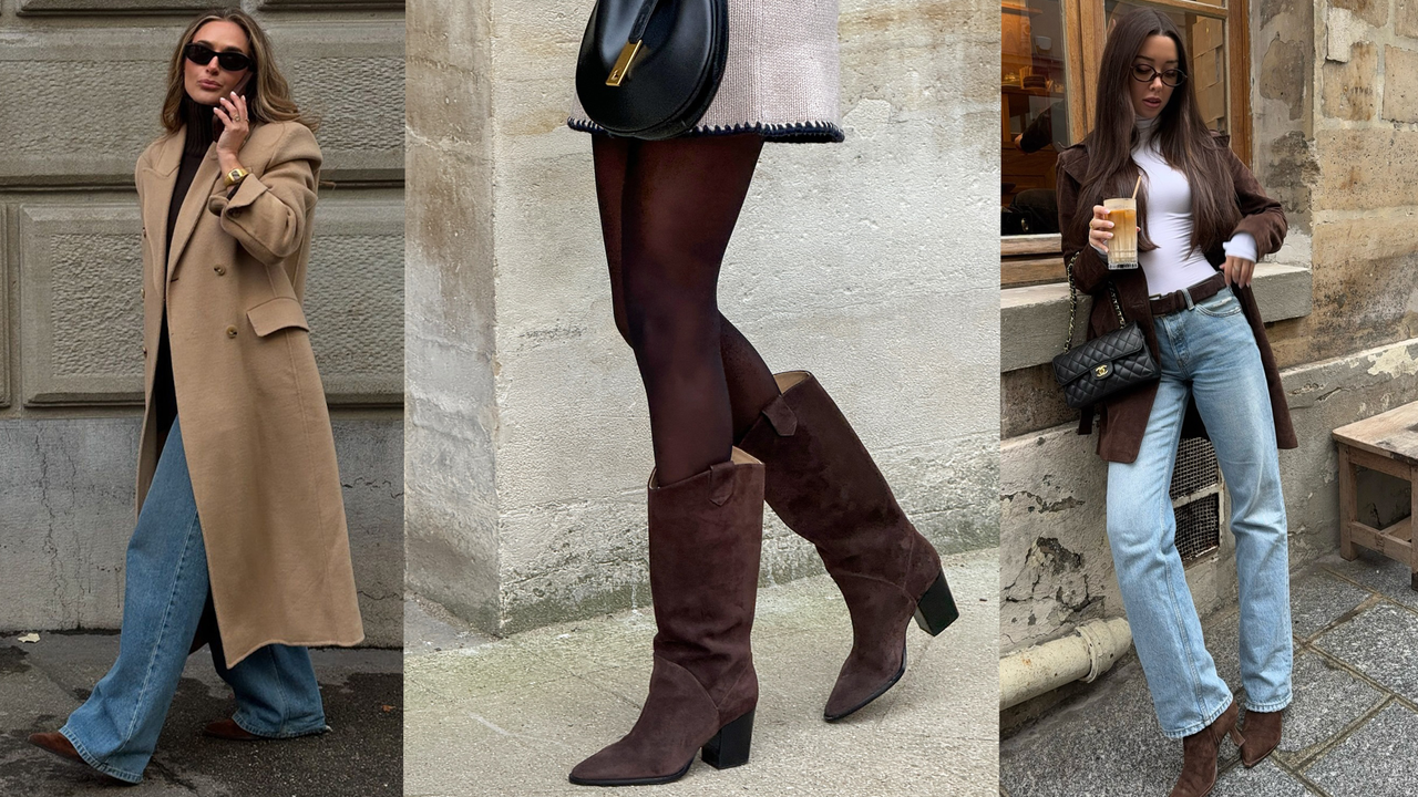 best suede boots shown in a collage 