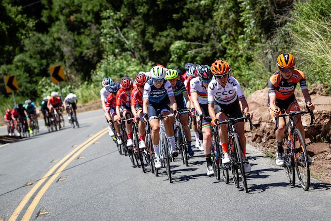 An elite group &ndash; including eventual stage winner Anna van der Breggen (Boels Dolmans) and CCC-Liv's Ashleigh Moolman-Pasio &ndash; goes clear on stage 1 of the 2019 Tour of California Women's Race