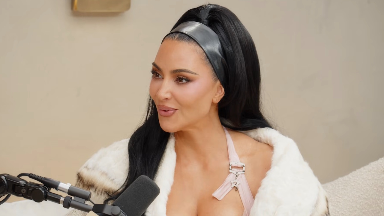 Kim Kardashian is shown on the Khloe in Wonder Land podcast.