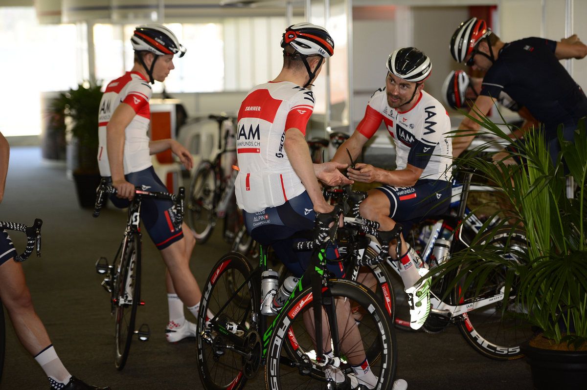 The IAM Cycling team will keep cool in white jerseys under the hot Australian sun