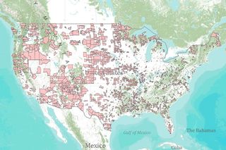 Food deserts are shown in pink. Credit: U.S. Department of Agriculture