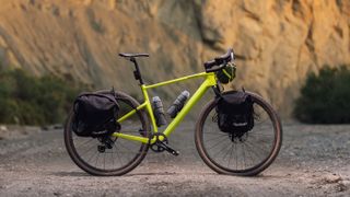 Wilier Adlar bike with bags against a rock face