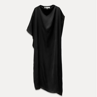 long satin black dress with cape