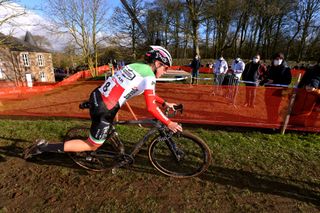 CHERBOURG FRANCE JANUARY 16 Silvia Persico of Italy and Team Valcar Travel Service competes during the 5th Flamanville UCI CycloCross Worldcup 2022 Mens Elite UCIcycling CXWorldCup on January 16 2022 in Cherbourg France Photo by Luc ClaessenGetty Images