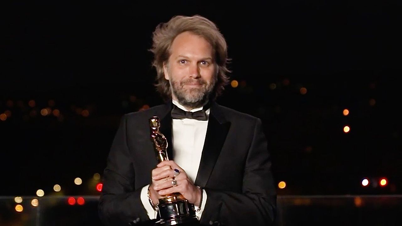Florian Zeller accepts the 2021 Oscar for Adapted Screenplay for 'The Father'