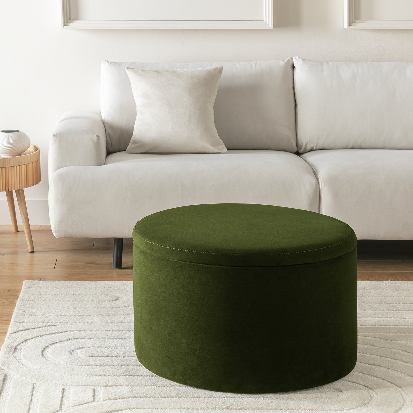 Habitat Large Dex Velvet Storage Footstool - Green
