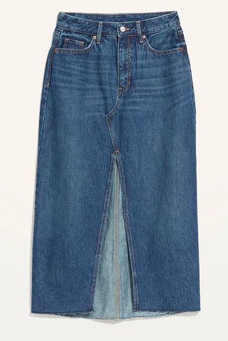 Old Navy High-Waisted Split-Front Cut-Off Non-Stretch Jean Maxi Skirt