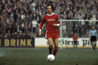 Franz Beckenbauer in action for Bayern Munich in November 1976.