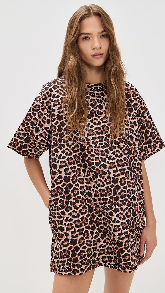 Marques'almeida Bonded Satin Leopard Print T-Shirt Dress