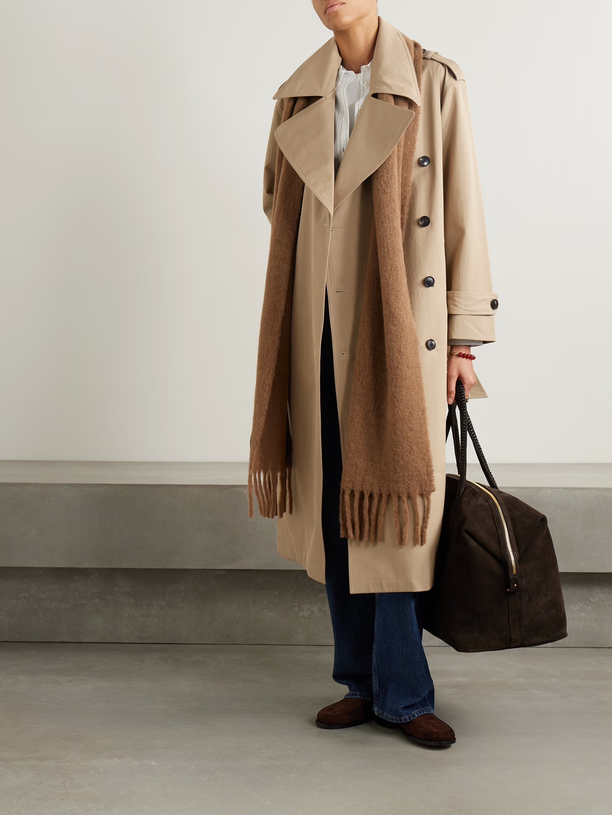 CO, Belted Double-Breasted Cotton-Blend Twill Trench Coat