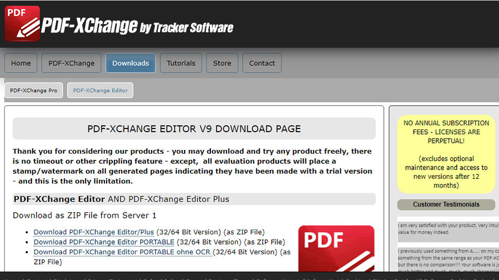 Website screenshot of PDF-XChange Editor