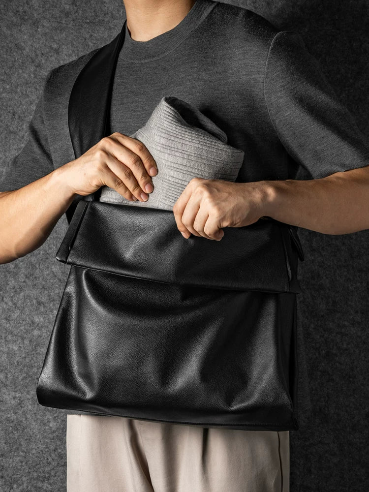 Top-Grain Leather Foldover Crossbody Bag