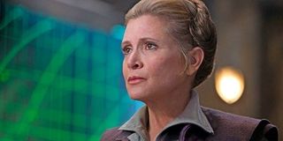 Carrie Fisher staring intently as General Leia