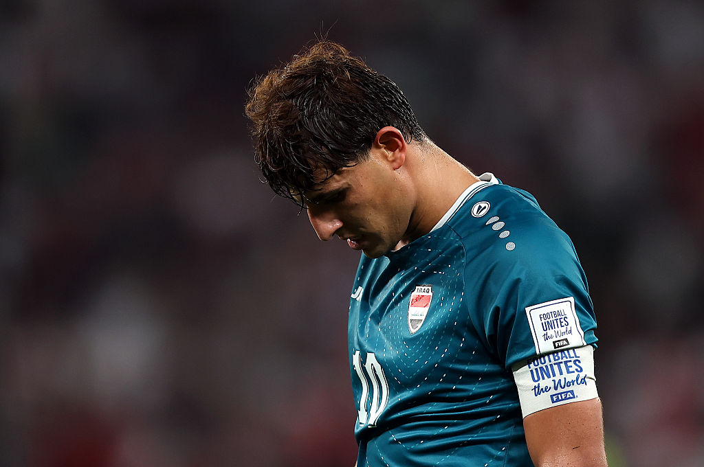 AL RAYYAN, QATAR - DECEMBER 12: Mohanad Ali of Iraq appears dejected after the FIFA Arab Cup 2025 Quarter Final match between Jordan and Iraq at Education City Stadium on December 12, 2025 in Al Rayyan, Qatar. (Photo by Mohamed Farag - FIFA/FIFA via Getty Images)