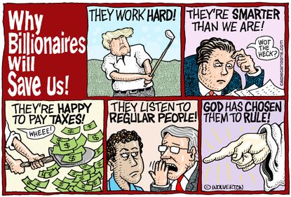 Political cartoon U.S. Trump billionaires in power