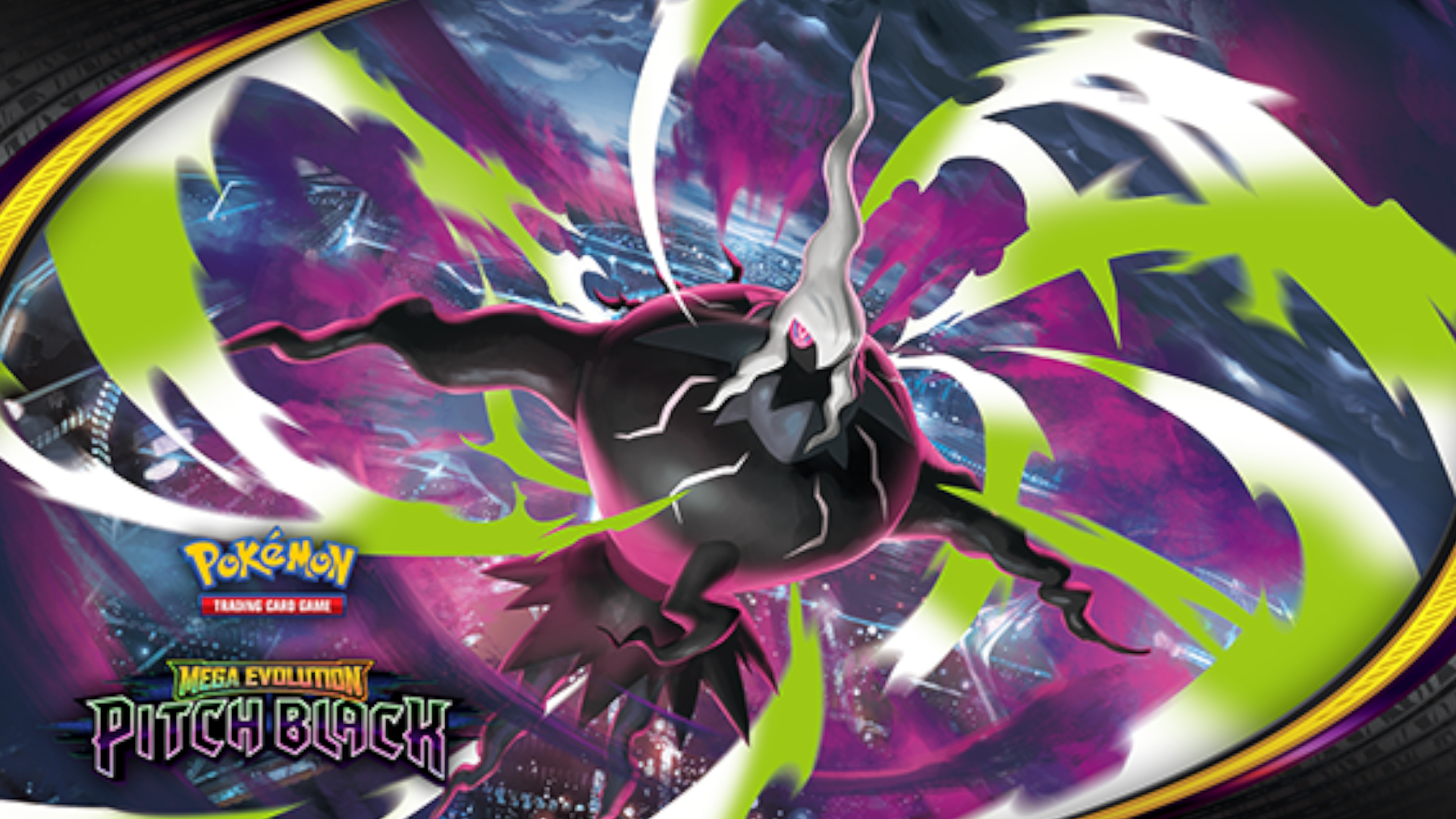 Mega Darkrai ex in a green and purple swirl 