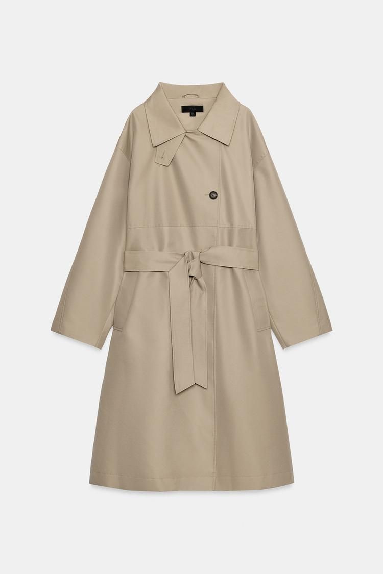 ZARA, Water-Repellent Belted Trench Coat - Light Brown - Xs