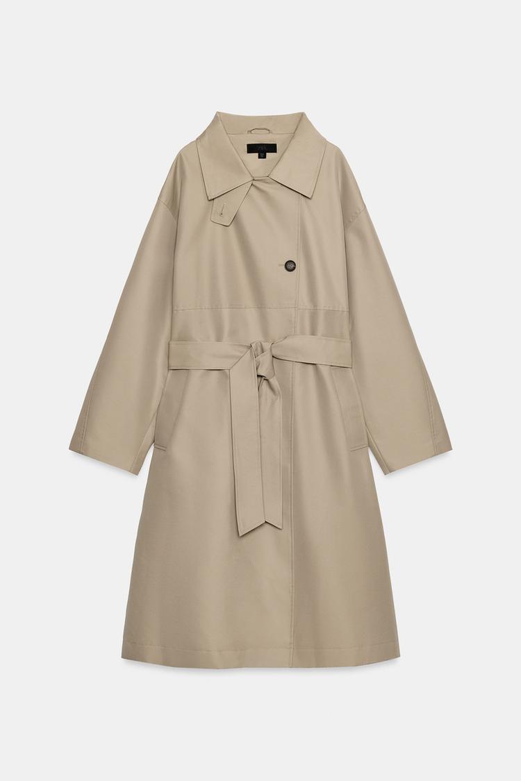 ZARA, Water-Repellent Belted Trench Coat - Light Brown - Xs